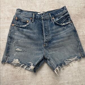 Agolde Classic Blue Frayed Jean Shorts